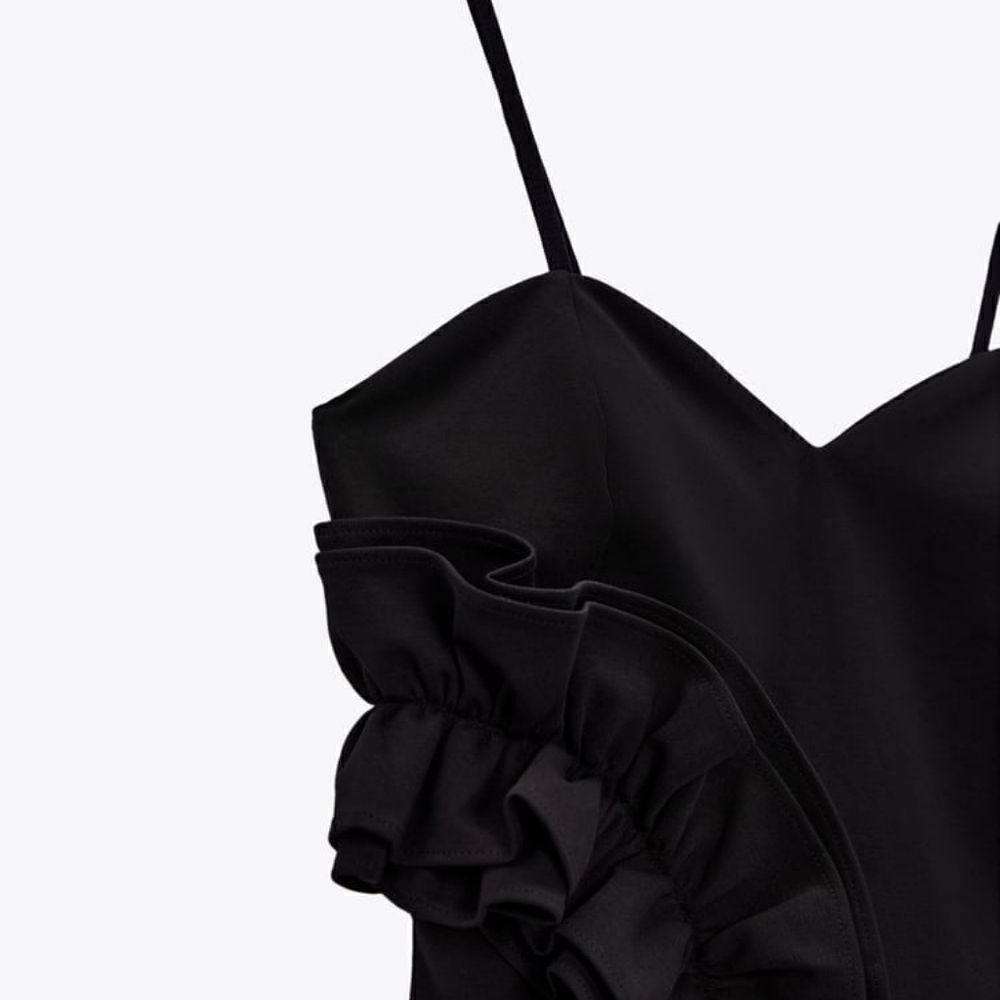 NWT ZARA Ruffle Bodysuit BLACK SIZE SMALL FLOWER - Picture 5 of 6